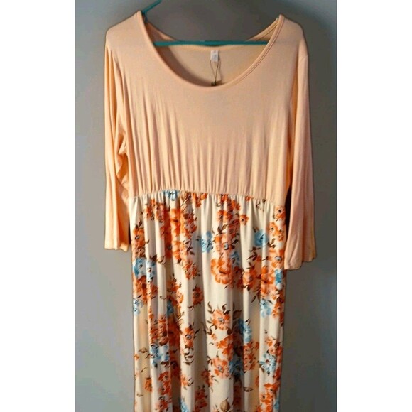 Blue Time- 3/4 Sleeve Pink/ Floral  Long Maxi Dress Womens Xlg  NWT SUPER CUTE - Picture 10 of 16